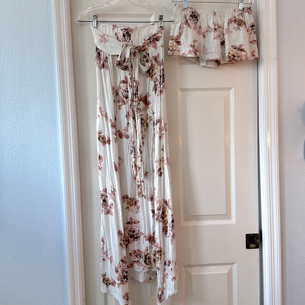 Tropical maxi skirt and bandeau top set S